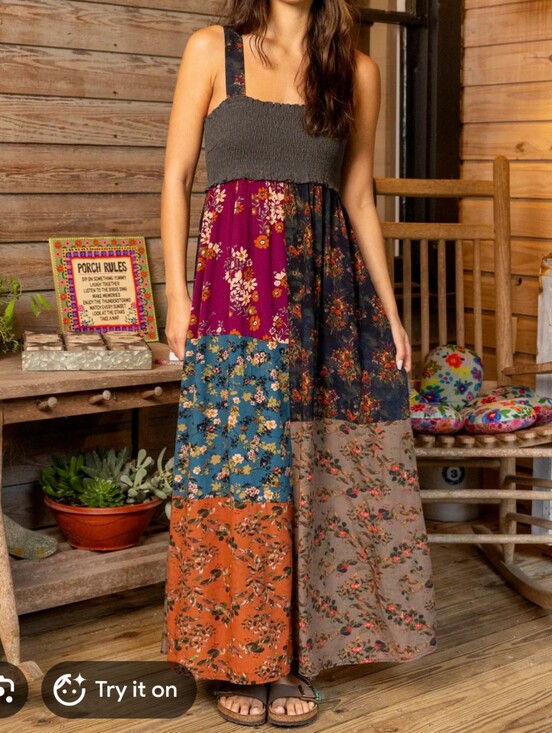 NATURAL LIFE Dresses & Skirts - Natural Life Valentine Smocked Patchwork Maxi Dress, XS/ S, Boho, Overall Straps